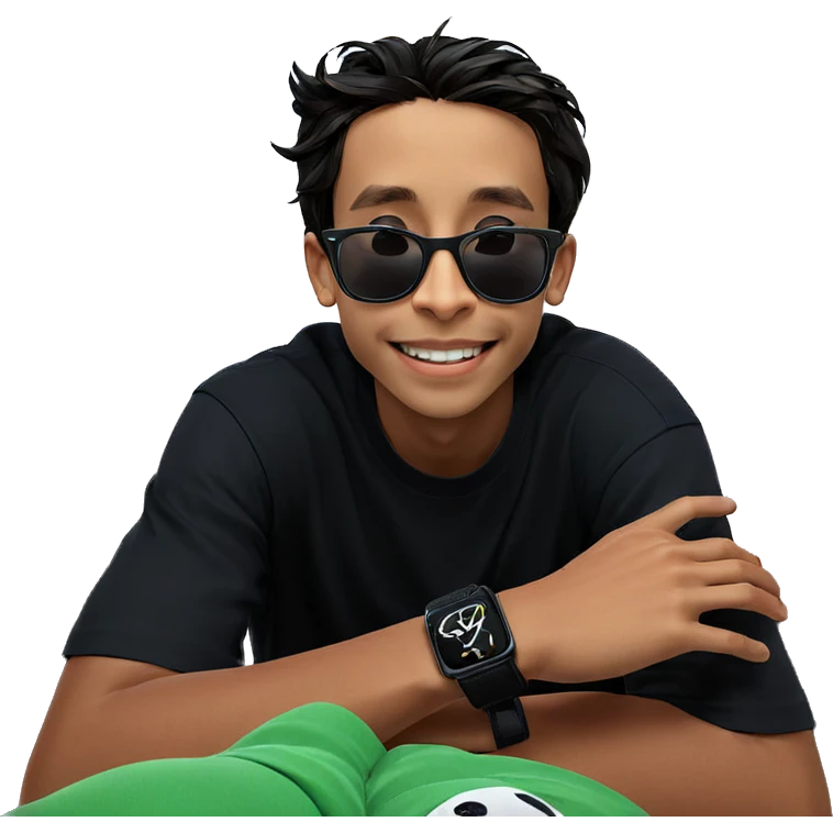 smiling boy indoors with sunglasses emoji