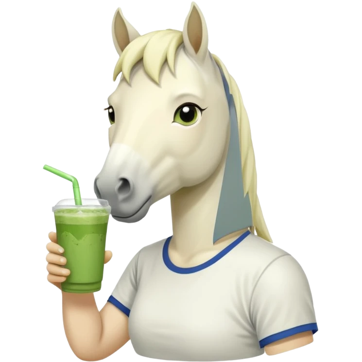  white horse with tshirt character holding matcha drink emoji