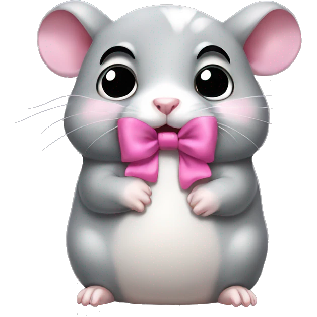 A full-body grey sad crying hamster with huge eyes a pink bow on head emoji