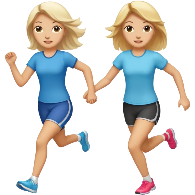 2 white women running holding hands one blonde one brunette emoji