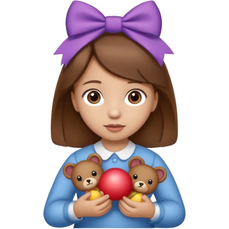 Girl child with bow in brown hair and toy  emoji