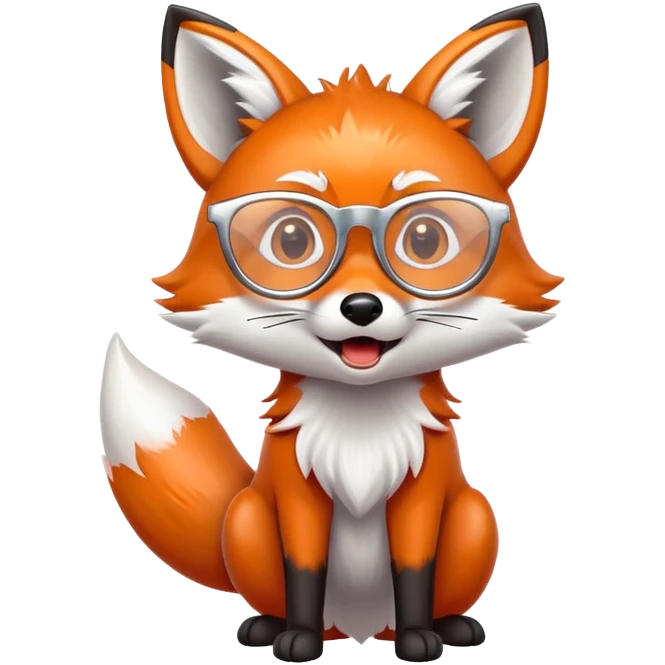 A surprised fox with sparkling fur, a glowing tail, a silver star on its forehead, and round glasses, with wide open mouth and eyes, looking shocked or scared. 🦊😱 emoji