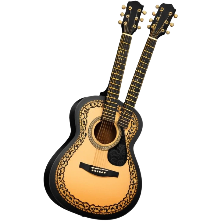 acoustic sunrise color guitar with black lacy-details and engraved small black music notes emoji
