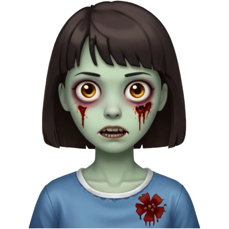 zombie girl emoji dark brown hair and short bangs emoji