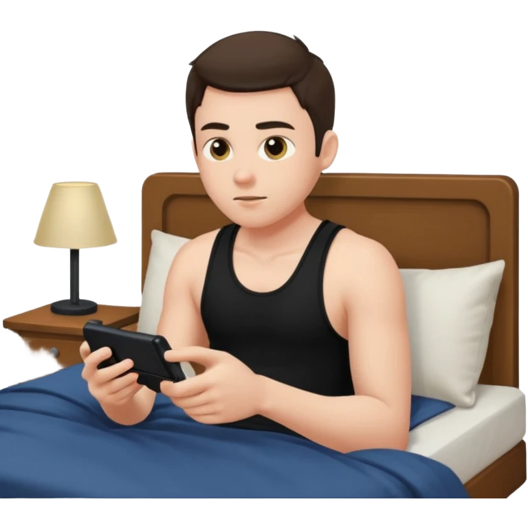 my boyfriend in his bed with a black singlet on playing video games emoji