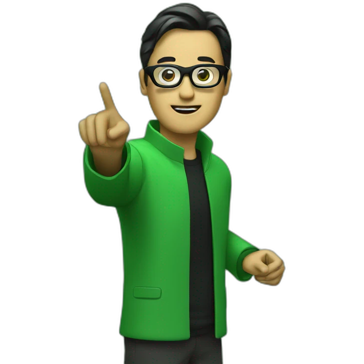 matrix person dressed in green with black glasses pointing to the front with index finger emoji
