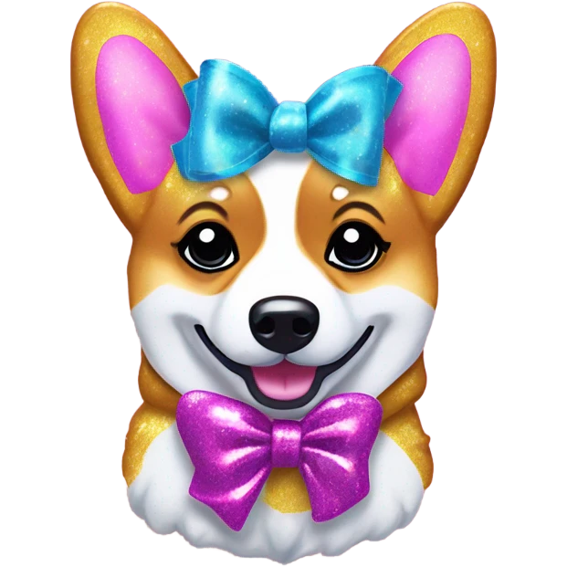 Lisa frank glitter corgi with ribbon bow on head emoji