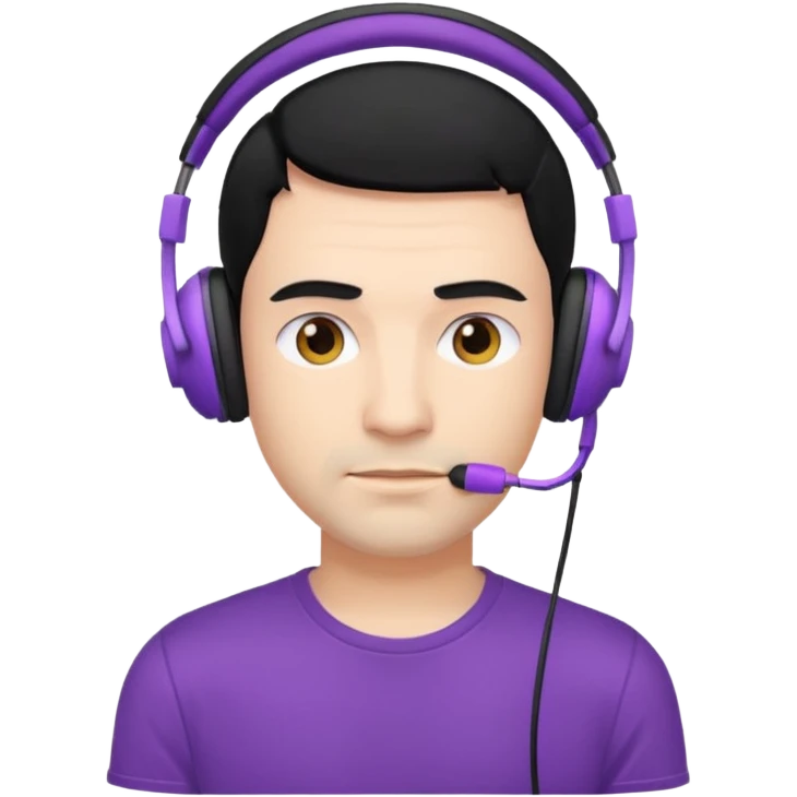 man with purple headphones and tshirt black hair emoji