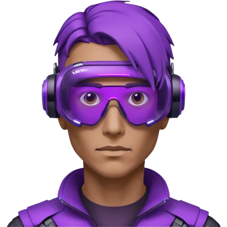 Cyberpunk man head 3d puruple cyber VR -glasses half rotate face 3d emoji