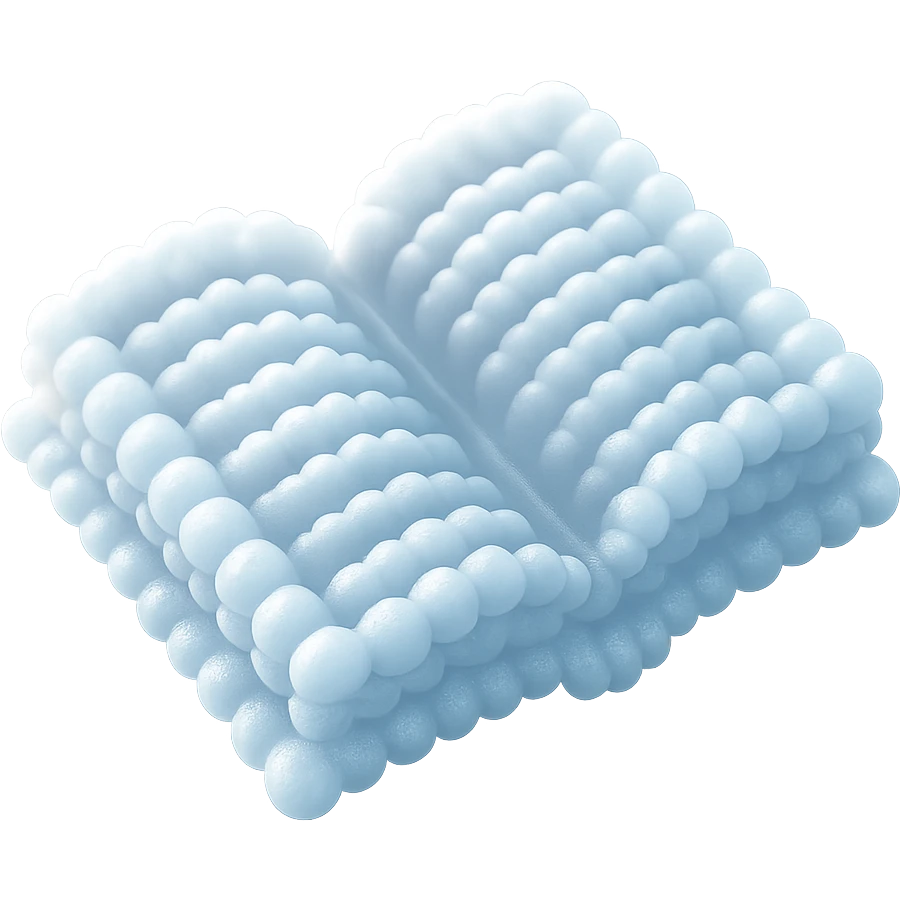 top view of a thick open book made entirely of small, very bright white fluffy convex clouds, matte glass style emoji