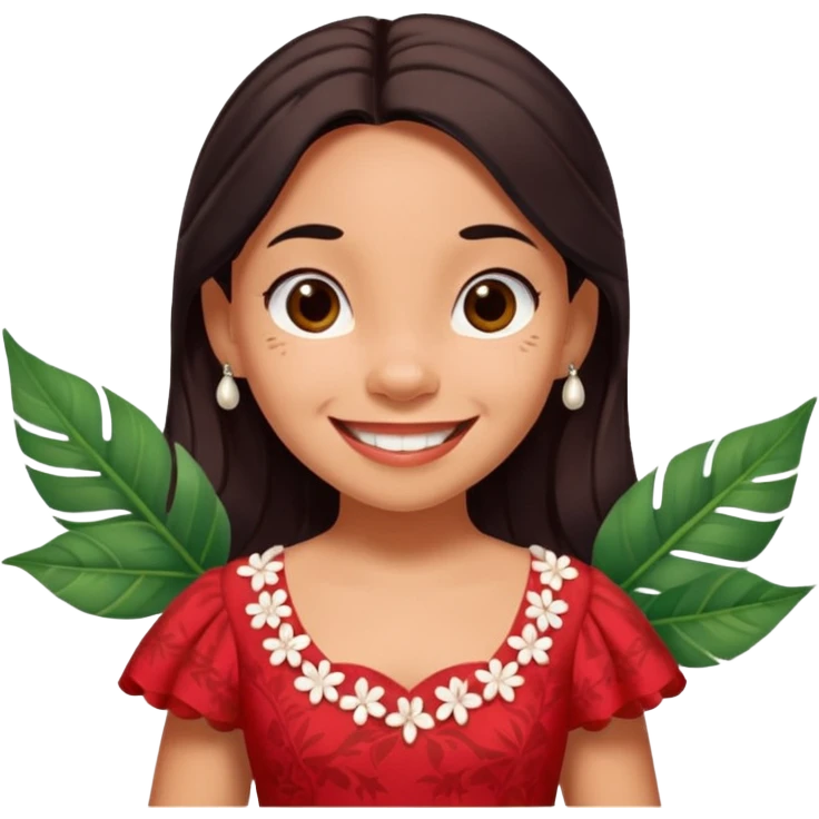 Lilo from Lilo & Stitch, smiling, wearing red dress with white leaf pattern emoji