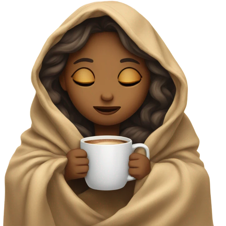 girl inside a blanket sipping coffee eyes closed emoji