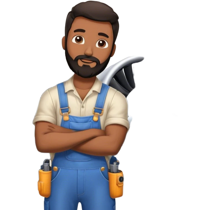 tan guy with black beard building a plane engine in a warehouse emoji