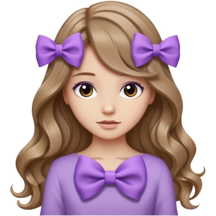 light brown open wavy long hair from behind with a medium lilac bow emoji