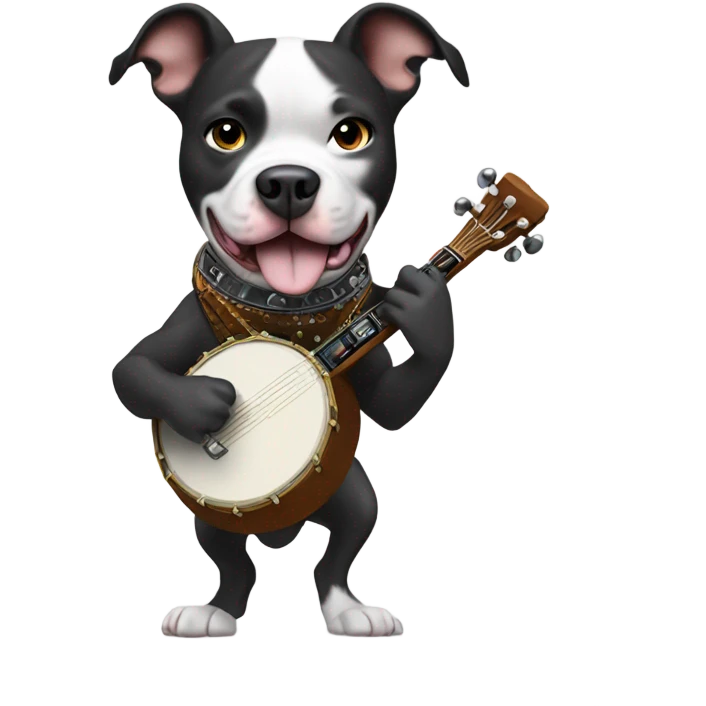 Black and white Pitbull playing banjo emoji