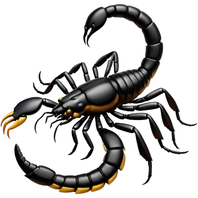 A 3D cartoon scorpion with shiny dark body and curled tail, on a light surface, realistic Memoji-style, soft lighting. emoji