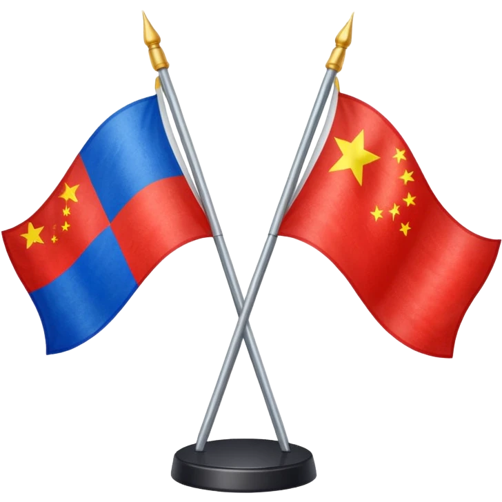 two crossed flagpoles with Russian and Chinese flags, emoji style, no text emoji
