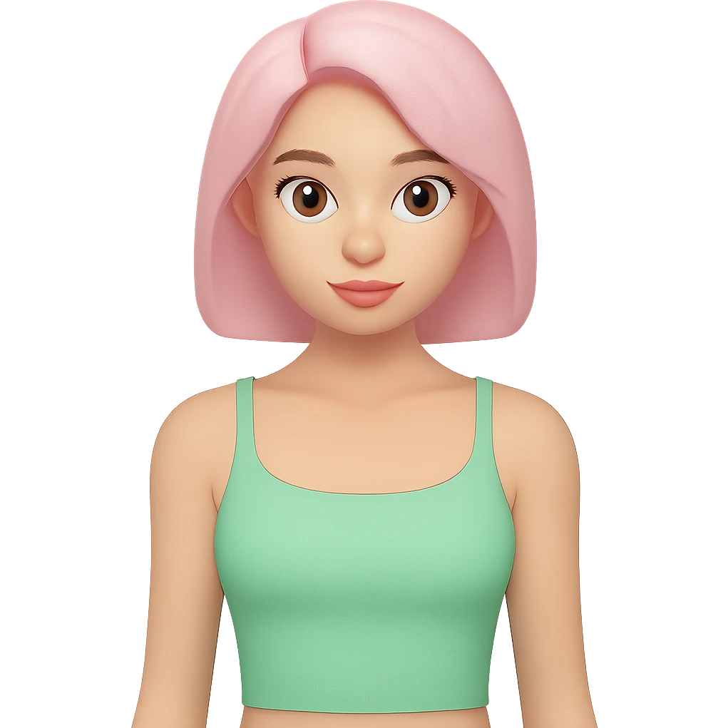 Tight cropped cami on a woman, very fitted, minimal, clean, fashion style, mint green color, apple emoji style look, no background. emoji