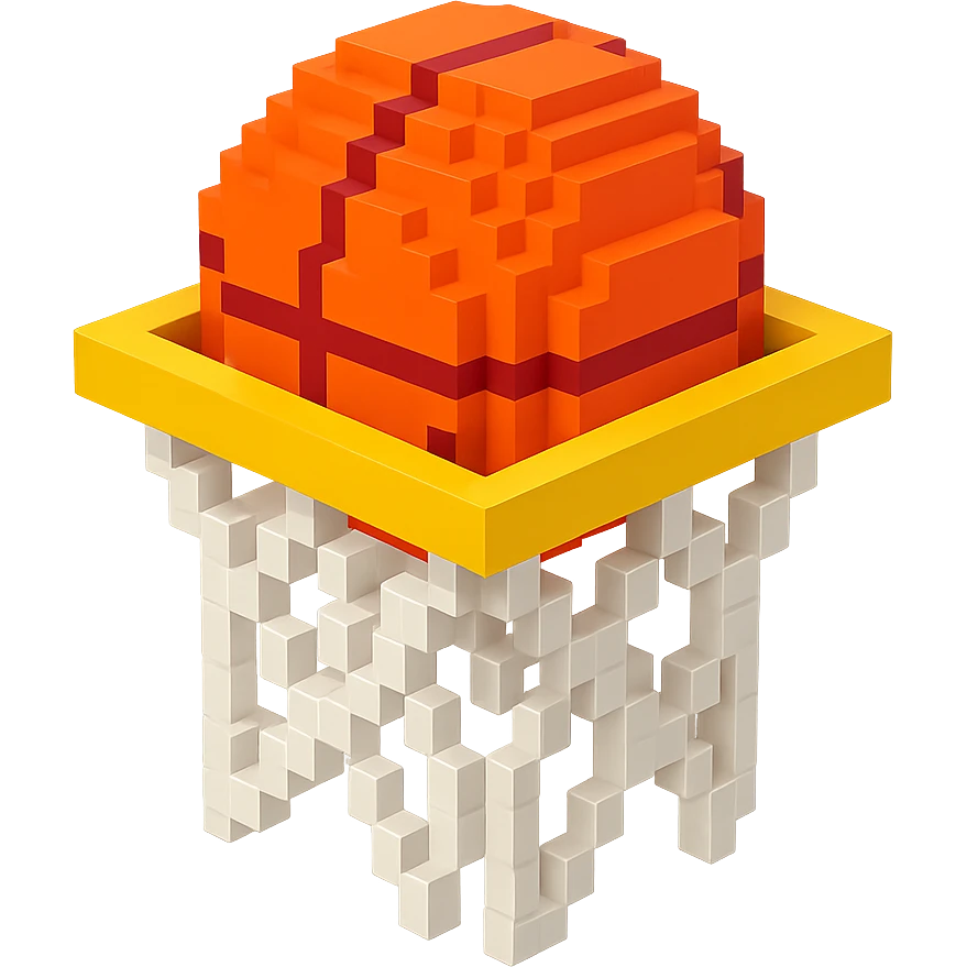 A voxel-style basketball in a net, variation 5 emoji