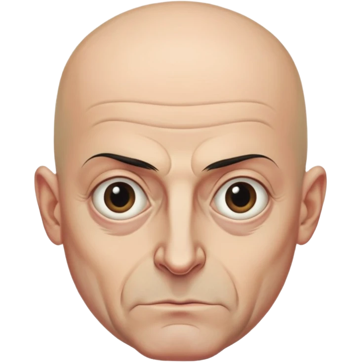 Steven Miller, Trump advisor, bald, very grim expression, very narrow face, pronounced sagging eyelids on the outer sides, bottom lip sticking out emoji
