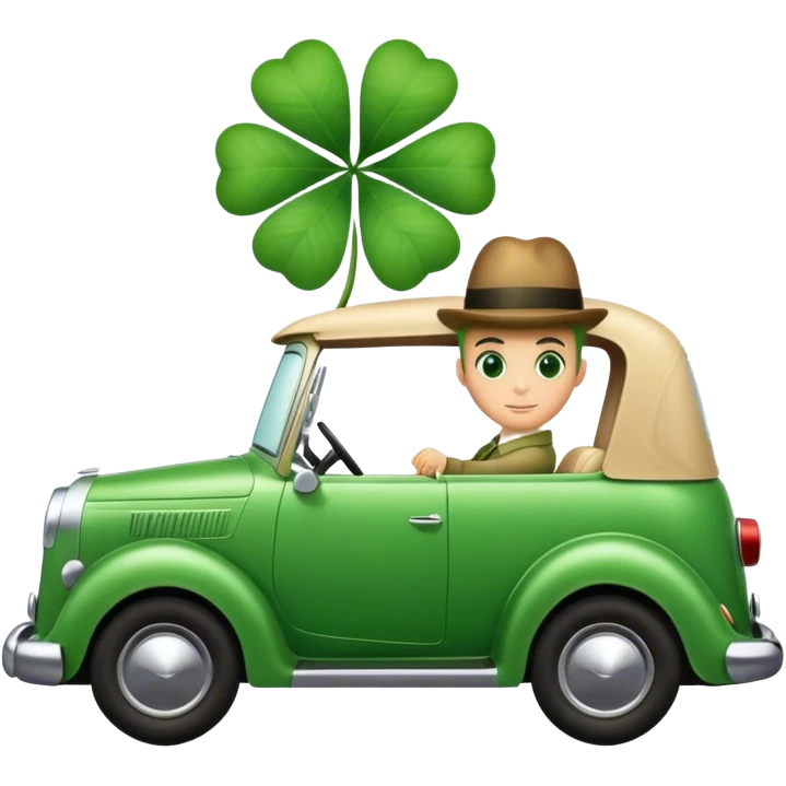 A vintage clover driving a car emoji