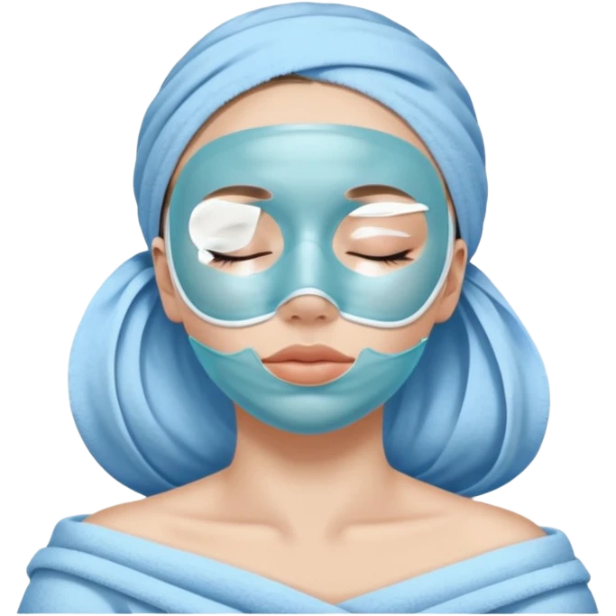 female face with blue face mask, closed eyes, serene spa treatment emoji