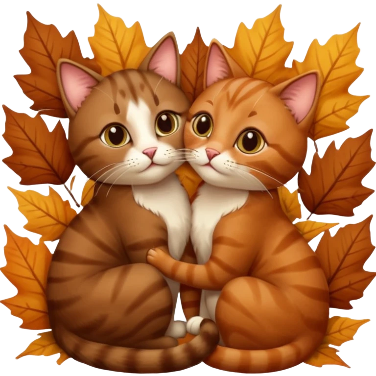 Brown cat kisses cat on autumn  emoji