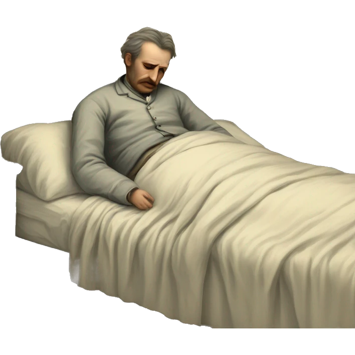 A sick man on a bed in 1870 emoji