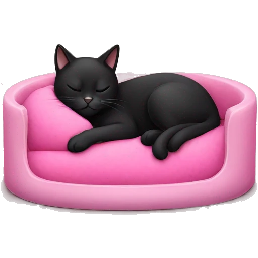black cat sleeping in pink cat bed emoji
