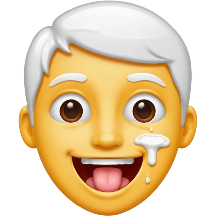 Spilt white glue on their face and smiling with their tongue out emoji