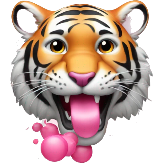 Tiger with gum bubbles and pink  emoji