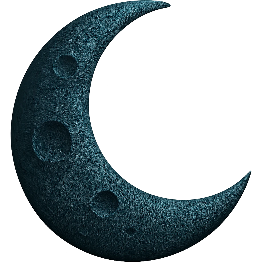 Make this moon more realistic with subtle craters and natural shading, keeping the dark cyan color. No background, transparent. emoji
