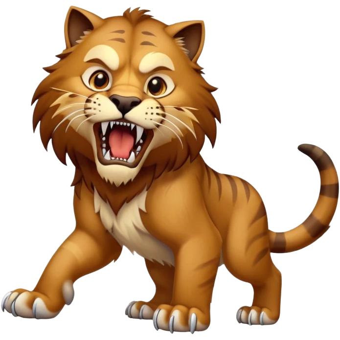 saber-toothed cat with extremely long, exaggerated canine teeth extending far beyond the jaw emoji