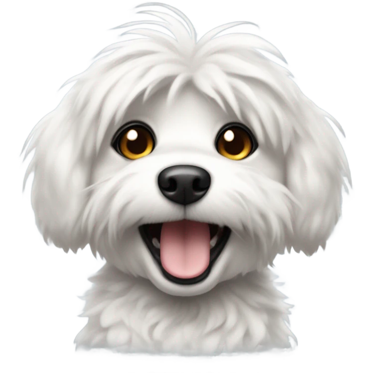 small white and black dog fluffy and face on that is in love with food emoji