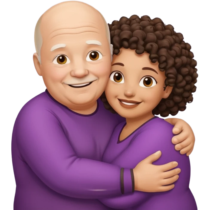  Old White  fat man no hiar hugging dack skin curly hair woman emoji