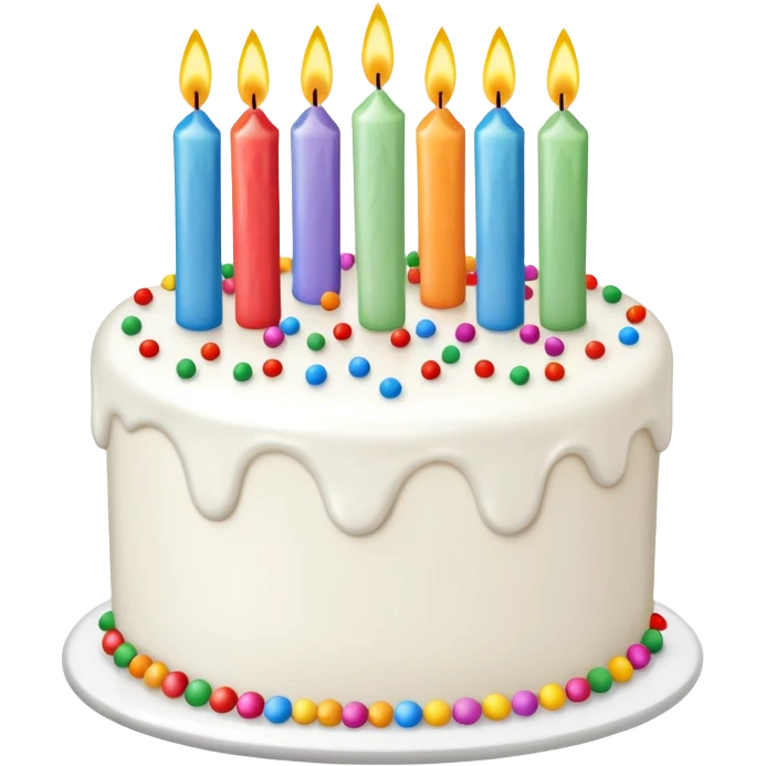 birthday cake with white frosting and colorful candles emoji