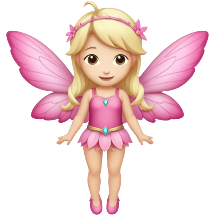 fairy with blonde hair, pink wings, happy, chibi full body emoji