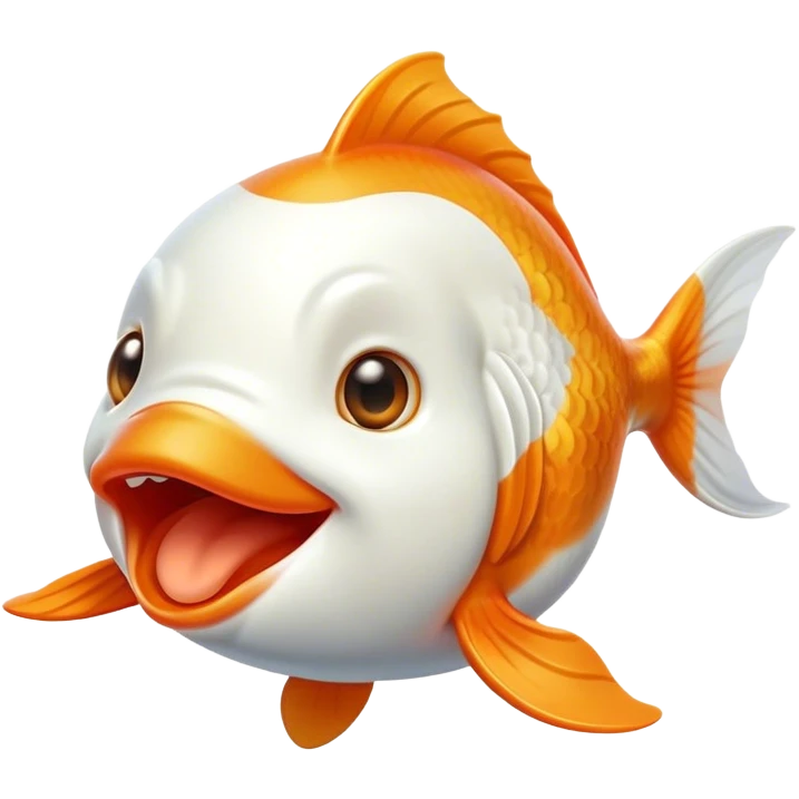 Cinematic Cute Yawning Orange and White Goldfish Portrait Emoji, Head tilted slightly with a dramatic, wide-open yawn, showcasing a smooth body with a balanced blend of orange and white, graceful fins slightly drooping, round golden eyes barely open in drowsy contentment, Simplified yet irresistibly adorable features, highly detailed, glowing with a soft, cozy glow, high shine, relaxed yet expressive, stylized with a touch of whimsy, bright and endearing, soft glowing outline, capturing the essence of a sleepy yet affectionate goldfish, so drowsy it feels like it could float out of the screen and curl up for a nap! emoji