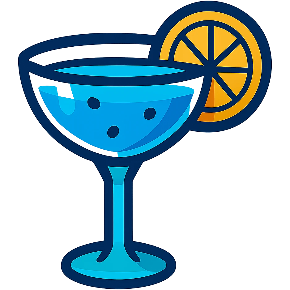 stylized blue drink in a cocktail glass with a lemon slice, vibrant toon style emoji
