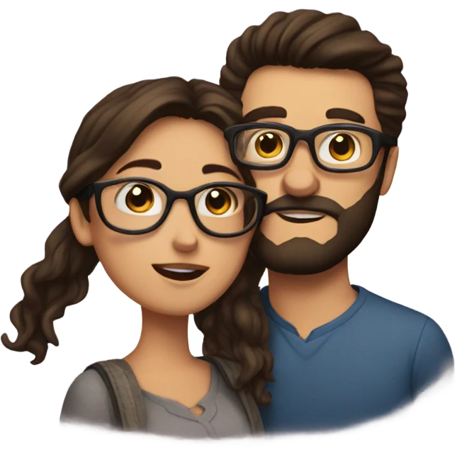 kiss-kiss brunette girl with glasses brunette man with beard emoji