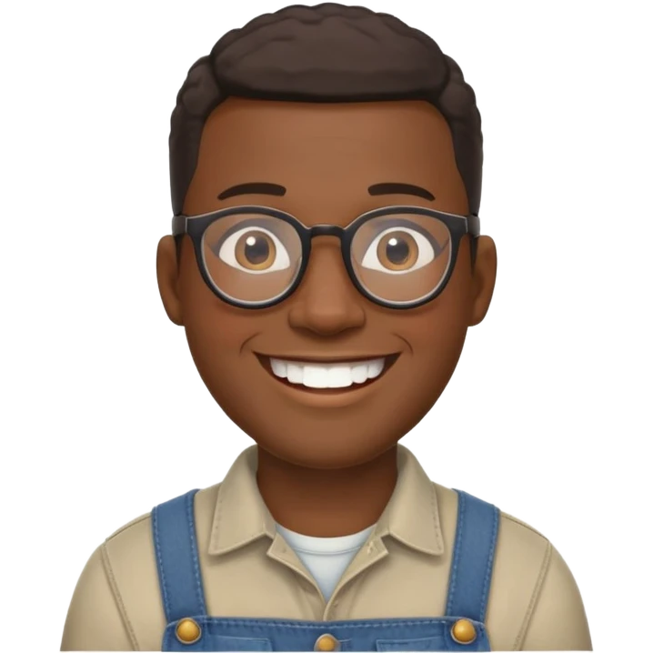 smiling black man with glasses, big teeth, standard male haircut, rural farmer, oval face emoji