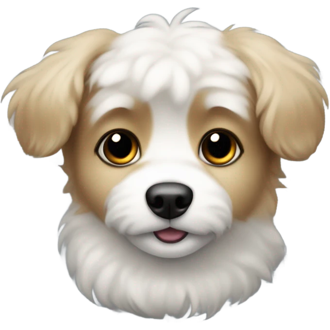 Slightly fluffy dog Small dog’s face with white muzzle, black fur around eyes and connects to floppy short ears, black nose, and a curious, sweet expression. emoji