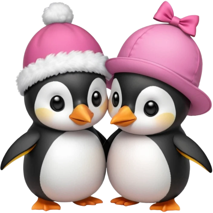 2 pinguini che si danno un bacio.Uno deve avere un fiocchetto rosa in testa ed uno il cappello di luffy di one piece emoji