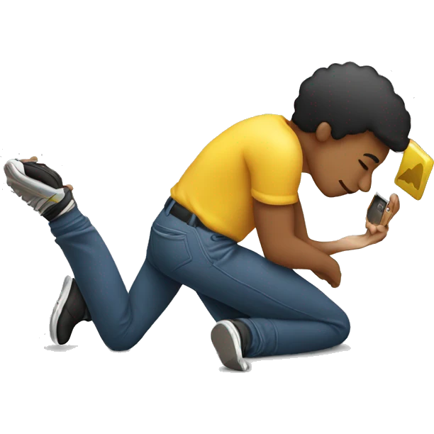 person laying on their stomach and holding their phone in front of their face while kicking their legs emoji