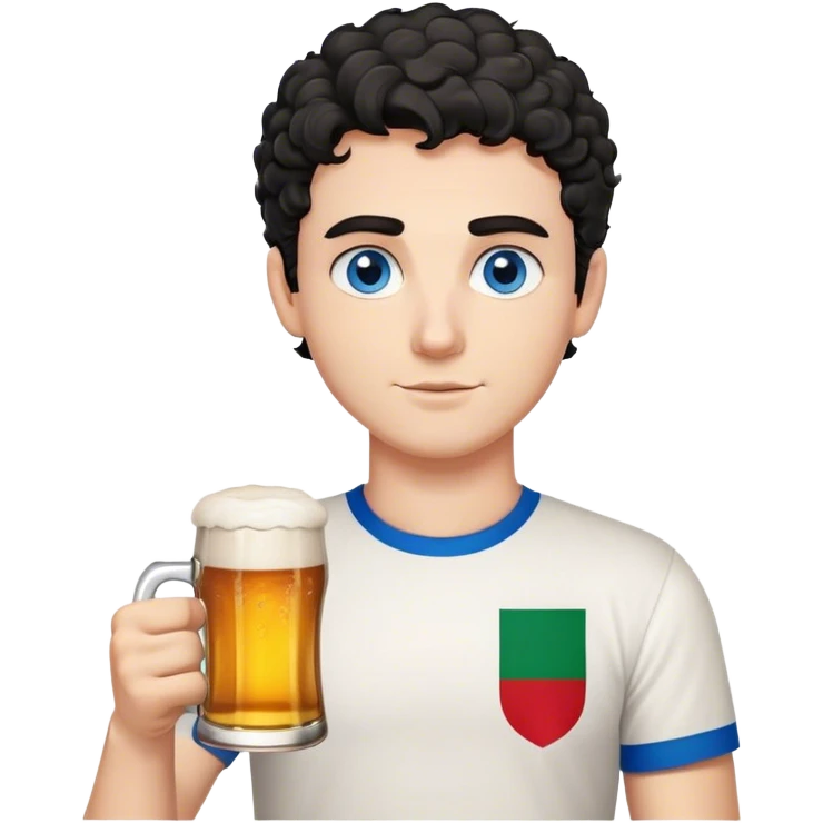 white guy thick eyebrows blue eyes with short curly black hair holding beer wearing a shirt with the italian flag emoji