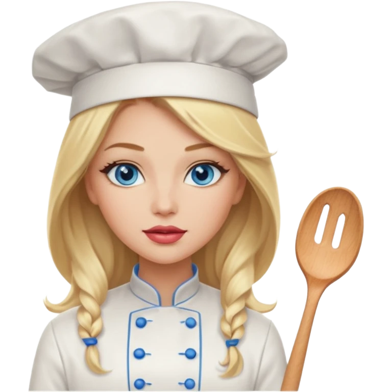 Beautiful, sexy,  long blonde hair, blue eyed, full lips female chef emoji
