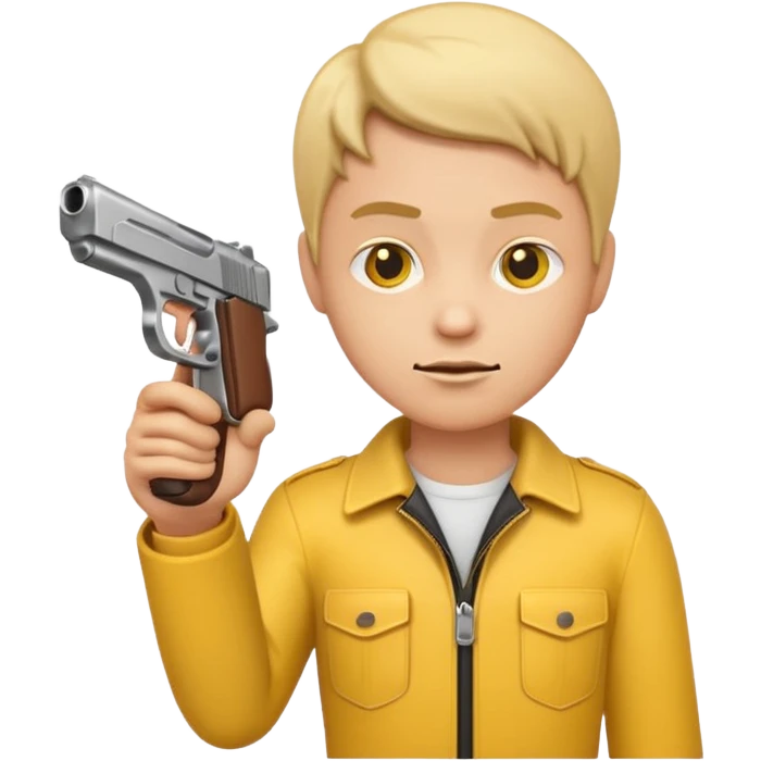 emoji character holding a realistic handgun, neutral expression emoji