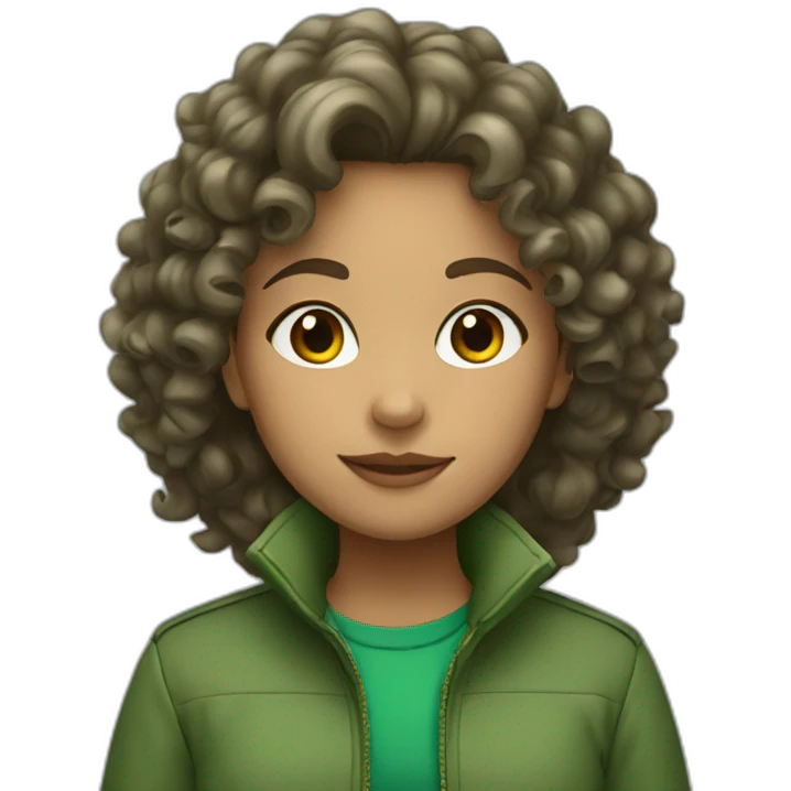girl with curly hair in green jacket emoji