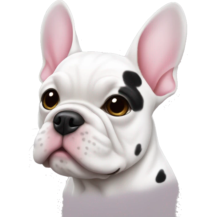 a white frenchie with grey spots and a pink nose with small black spots emoji
