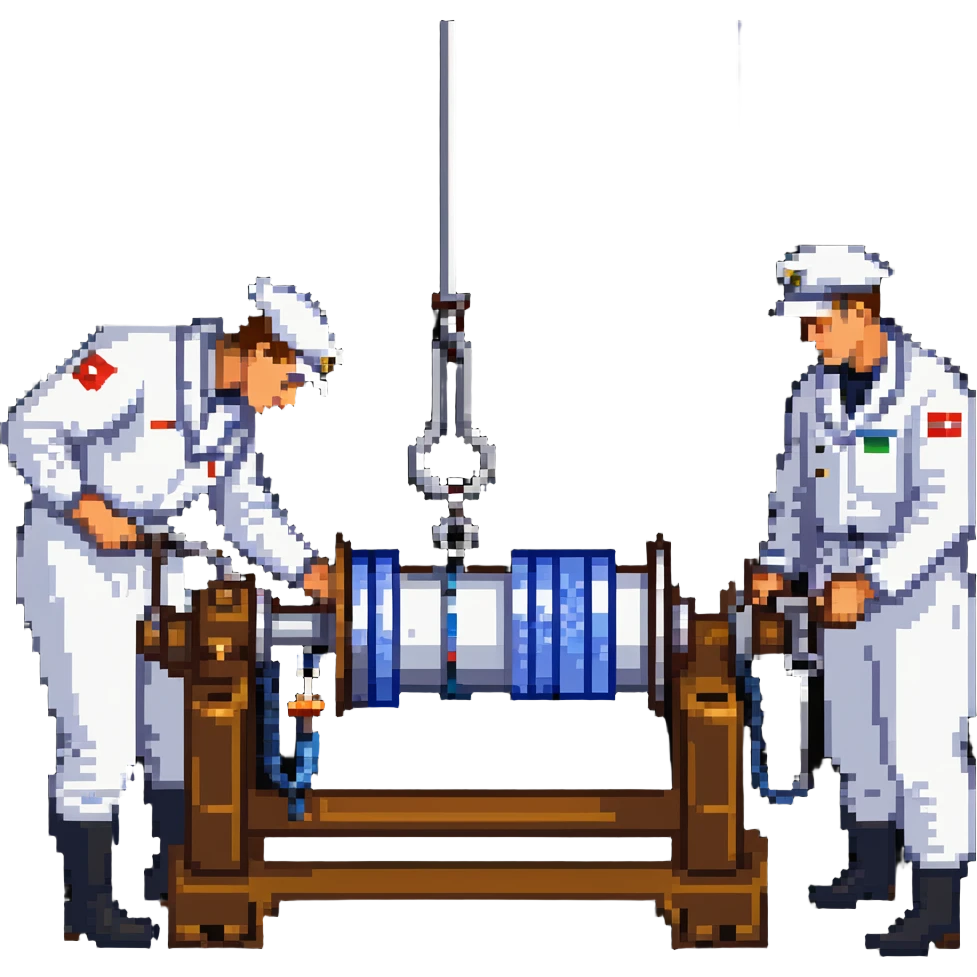 Russian sailor operating winch to collect marine geology samples and scientists in laboratory examining sediment cores emoji